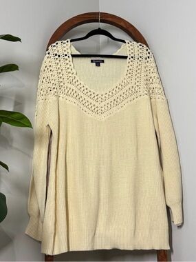 Roaman's 1X 22/24 Cream Crochet Knit Sweater